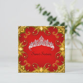Invitation Red Sweet 16 Anniversaire de fête Gold White Tiara (Debout devant)