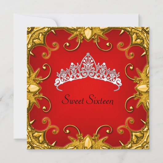 Invitation Red Sweet 16 Anniversaire de fête Gold White Tiara (Devant)