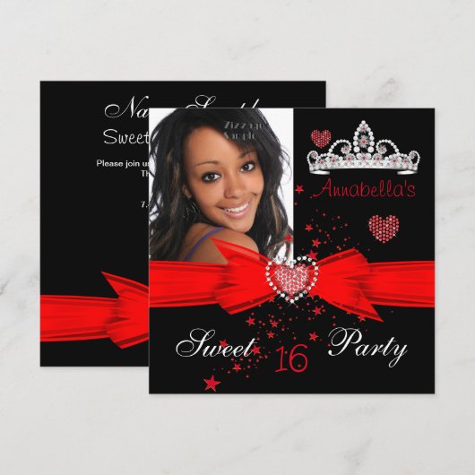 Invitation Red Sweet 16 Anniversaire Diamond Tiara Photo (Devant / Derrière)