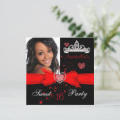 Invitation Red Sweet 16 Anniversaire Diamond Tiara Photo (Debout devant)