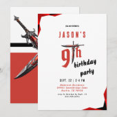 Invitation Red Sword Boy fête d'anniversaire (Devant / Derrière)