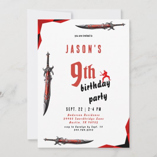 Invitation Red Sword Boy's Birthday Party III (Devant)