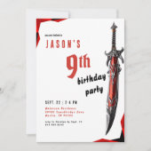 Invitation Red Sword Warrior Boy Birthday Party (Devant)