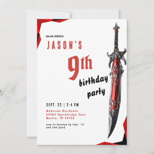 Invitation Red Sword Warrior Boy Birthday Party