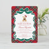 Invitation Red Tartan Plaid Christmas Bear Baby Shower (Debout devant)