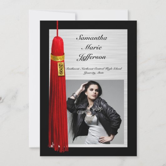 Invitation Red Tassel avec la fête de graduation photo (Devant)