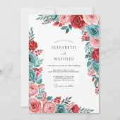 Invitation Red Teal Gracious Botanical Wedding (Devant)