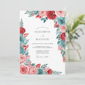 Invitation Red Teal Gracious Botanical Wedding (Debout devant)