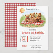 Invitation Red Teddy Bear Pique-nique 1er Anniversaire (Devant / Derrière)