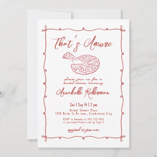 Invitation Red That's Amore Hand Drawn Bridal Shower (Devant)