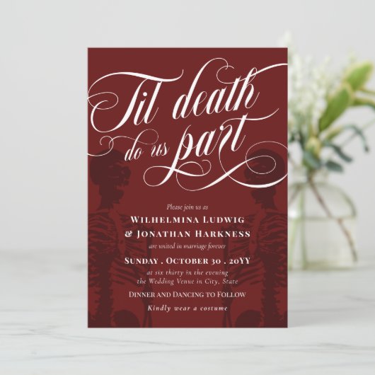 Invitation Red Til Death Do Us Part Skeleton Goth Mariage (Debout devant)