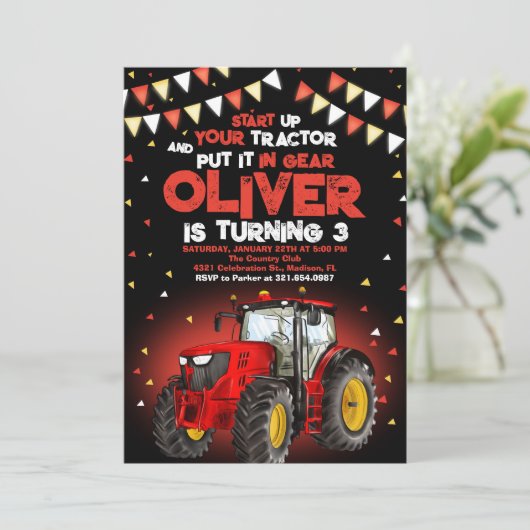 Invitation Red Tractor 3ème fête d'anniversaire (Debout devant)
