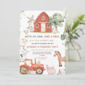 Invitation Red Tractor Animaux de ferme Oink Baa Moo Annivers (Debout devant)