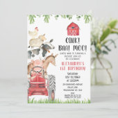 Invitation Red Tractor Farm Animaux Oink Baa Moo 1er annivers (Debout devant)