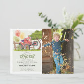 Invitation Red Tractor Farm Boy Photo Anniversaire (Debout devant)