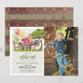 Invitation Red Tractor Farm Boy Photo Anniversaire (Devant / Derrière)