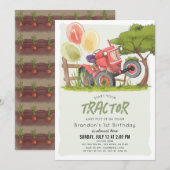 Invitation Red Tractor Farm Garçon 1er anniversaire (Devant / Derrière)