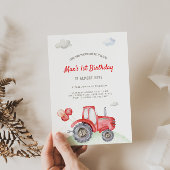 Invitation Red Tractor Festive Ballons Anniversaire Invitatio