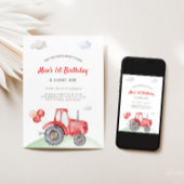 Invitation Red Tractor Festive Ballons Anniversaire Invitatio
