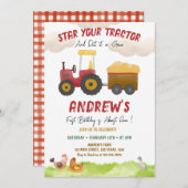 Invitation Red Tractor, quel que soit l'âge, anniversaire de  (Devant / Derrière)