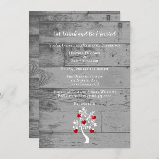 Invitation Red Tree of Hearts Mariage Dîner de répétition Inv (Devant / Derrière)