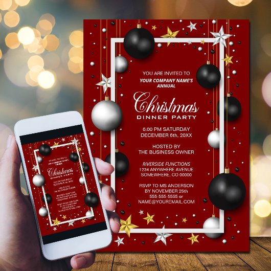 Invitation Red Tree Ornaming Corporate Christmas Dinner
