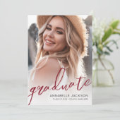 Invitation Red Trendy Script Graduate Photo Graduation (Debout devant)