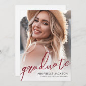 Invitation Red Trendy Script Graduate Photo Graduation (Devant / Derrière)