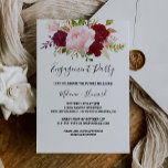 Invitation Red Tropical and Romantic Engagement Party<br><div class="desc">Cette invitation rouge tropicale et romantique de fiançailles est parfaite pour un wedding shower rouge. Le design artistique bordo marsala présente des roses d'aquarelle, verts, roses, bordeaux et roux assortis de verdure bien disposés dans un bouquet de fleurs gracieux et radieux. Customisez les invitations d'inclure le nom du prochain m...</div>