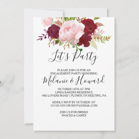 Invitation Red Tropical et romantique Faisons la fête (Devant)