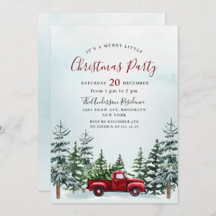 Invitation Red Truck Pine Tree Holiday Christmas Little Party