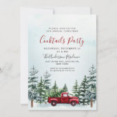 Invitation Red Truck Pine Trees Noël Cocktails Party (Devant)