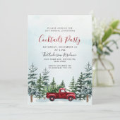 Invitation Red Truck Pine Trees Noël Cocktails Party (Debout devant)