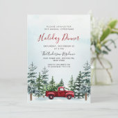 Invitation Red Truck Pine Trees Noël Dîner de Noël (Debout devant)