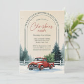 Invitation Red Truck Snowy Pine Trees Rustic Christmas Party (Debout devant)