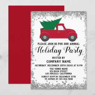 Invitation Red Truck Xmas Tree Company Fête Argent