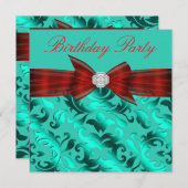 Invitation Red Turquoise Bleu fête d'anniversaire (Devant / Derrière)