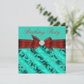 Invitation Red Turquoise Bleu fête d'anniversaire (Debout devant)