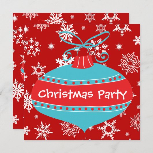 Invitation Red Turquoise Blue Retro Noël (Devant / Derrière)