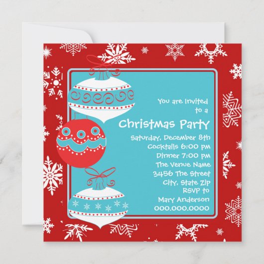 Invitation Red Turquoise Blue Retro Noël (Dos)