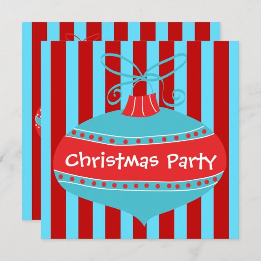 Invitation Red Turquoise Blue Retro Noël (Devant / Derrière)