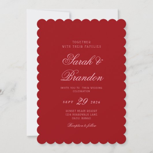 Invitation Red Valentines Minimalist Script Wedding (Devant)