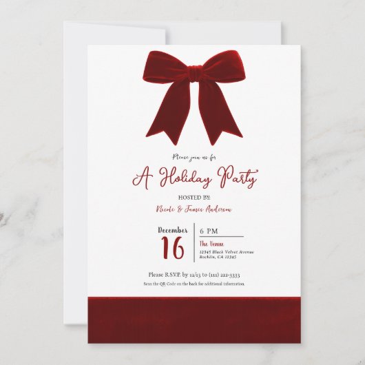 Invitation Red Velvet Bow Elegant Posh Photo Fête (Devant)