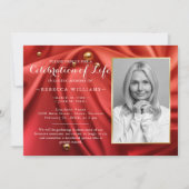 Invitation Red Velvet Elegant Photo Célébration de la vie (Devant)