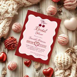 Invitation Red Velvet Valentine cherry bow Bridal Shower