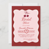 Invitation Red Velvet Valentine cherry bow Bridal Shower (Devant)