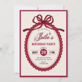 Invitation Red vintage bow birthday  (Devant)