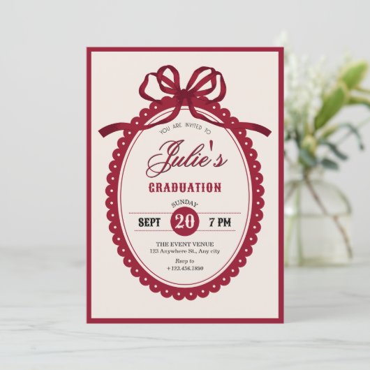 Invitation Red vintage bow graduation (Debout devant)