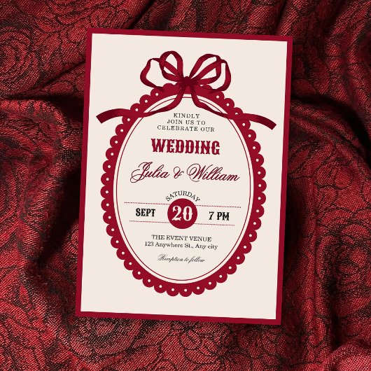 Invitation Red vintage bow wedding