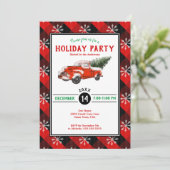 Invitation Red Vintage Camion Noël Plaid Fête (Debout devant)
